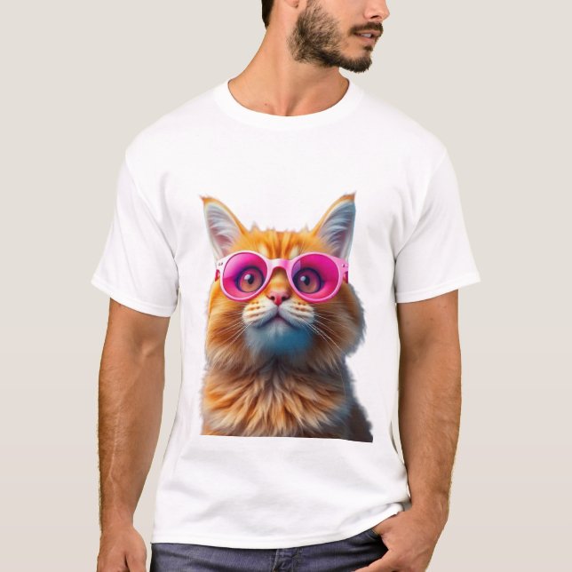 Camiseta Óculos Solares 3D Felinos Com Sono (Frente)