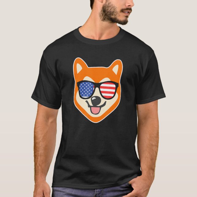 Camiseta Óculos Solares Bandeira Akita 4 De Julho Cão (Frente)