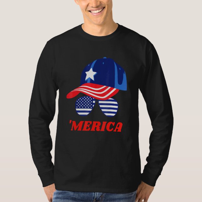 Camiseta Óculos Solares E Bonés De Bandeira Americanos (Frente)