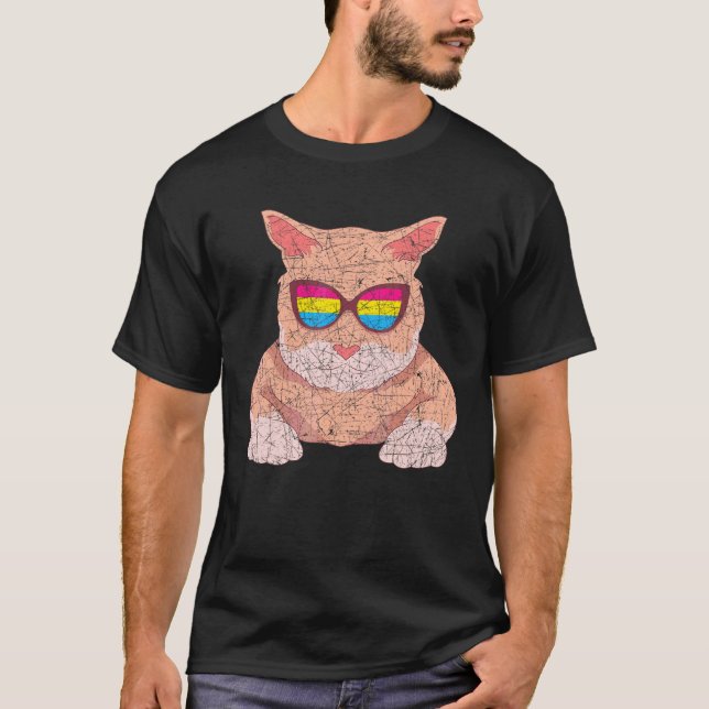 Camiseta Óculos Solares legal Sinalizador Pansexual Gato Pa (Frente)