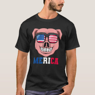 Camiseta Óculos Solares Porco Merica 4 De Julho Meninas Ame