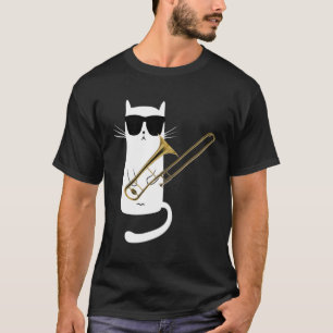 Camiseta Óculos solares Vestindo Gatos tocando Trombone