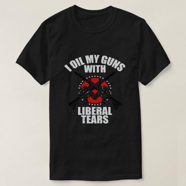 Camiseta Oculto minhas armas com lágrimas liberais (Frente do Design)