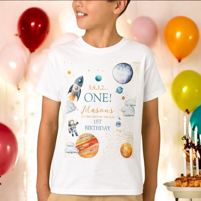 Camiseta Ode ao Espaço Aniversário Primeiro Menino (Criador carregado)