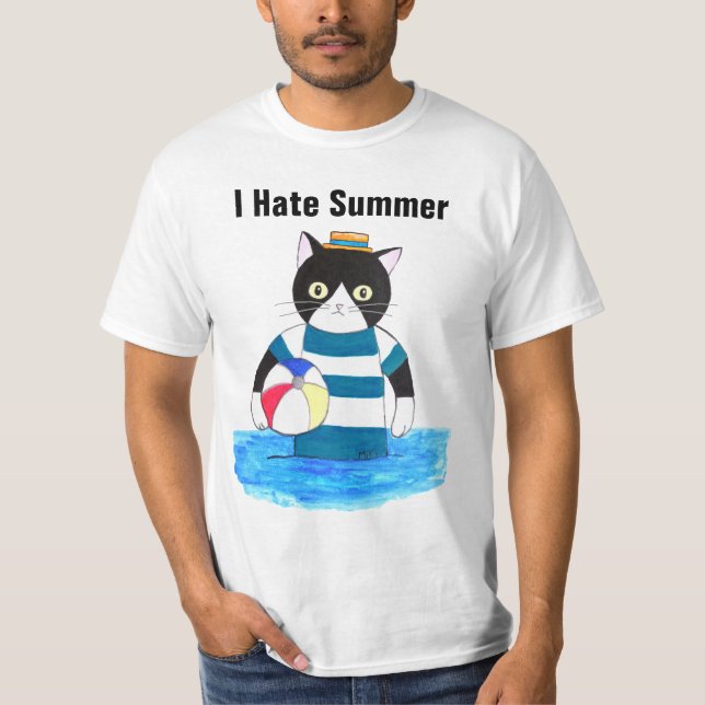 Camiseta Odeio Gato Grumpy de Verão na praia do Chapéu de S (Frente)
