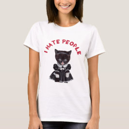 Camiseta Odeio Pessoas - Gato vestido como Dama de Quarta-f