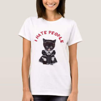 Camiseta Odeio Pessoas - Gato vestido como Dama de Quarta-f