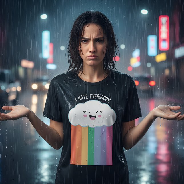 Camiseta Odeio Toda A Gente Engraçada Na Nuvem Kawaii (Criador carregado)