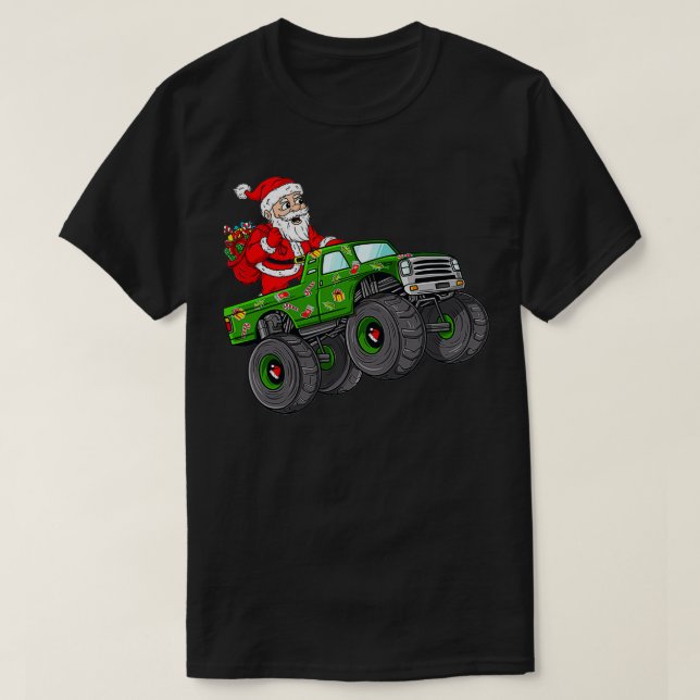 Camiseta of Christmas Santa Claus Riding In Monster Truck B (Frente do Design)