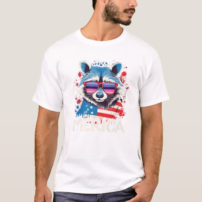 Camiseta Of July Merica Raccoon (Frente)