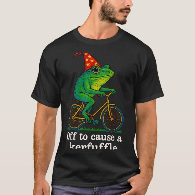 Camiseta Off To Cause A Kerfuffle Funny Frog Wizard Bicycle (Frente)