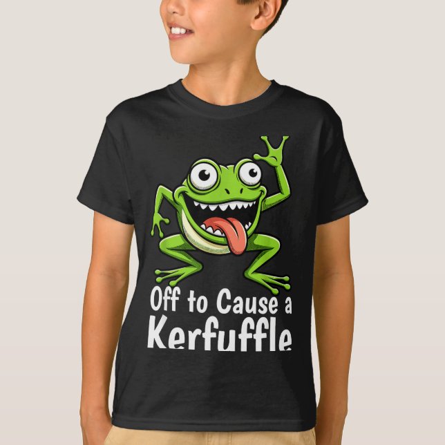Camiseta Off To Cause A Kerfuffle Funny Meme Frog Mischief  (Frente)