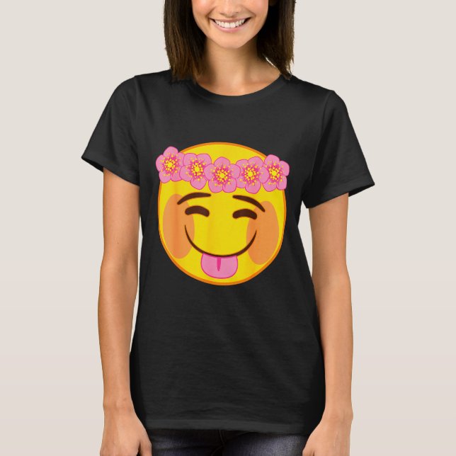 Camiseta Official Emoji Flower Crown Tongue Yellow Smile Fa (Frente)