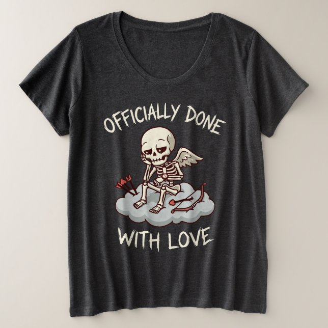 Camiseta Officially Done With Love Skeleton Cupid Design (Frente do Design)