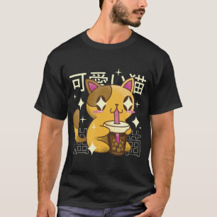 Camiseta Oficial da Boba Cat Kawaii Anime Comida japonesa
