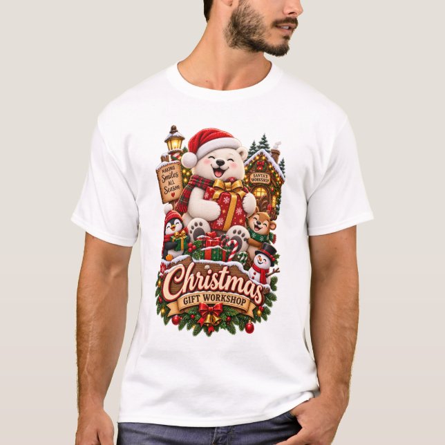 Camiseta Oficina de Presentes de Natal – Urso Polar Fofo de (Frente)