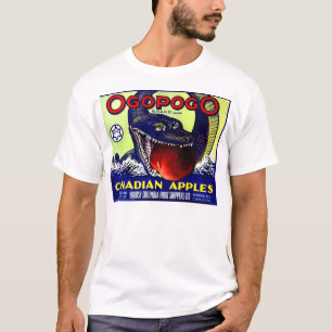 Camiseta Ogopogo canadiano maçãs fruta etiqueta