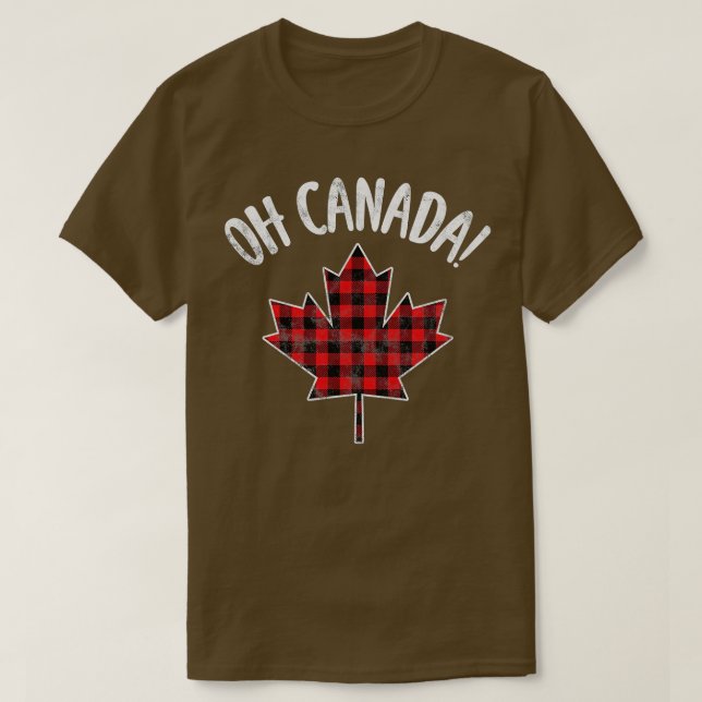 Camiseta Oh Canadá! Xadrez Maple Leaf Canadense Distress (1 (Frente do Design)