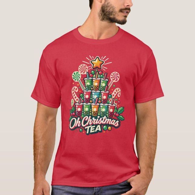 Camiseta Oh Chá de Natal - Boba Bubble Tea Holiday Engraçad (Frente)