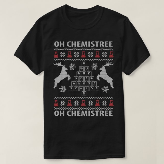 Camiseta Oh Chemistree Ugly Christmas Sweater Science Study (Frente do Design)