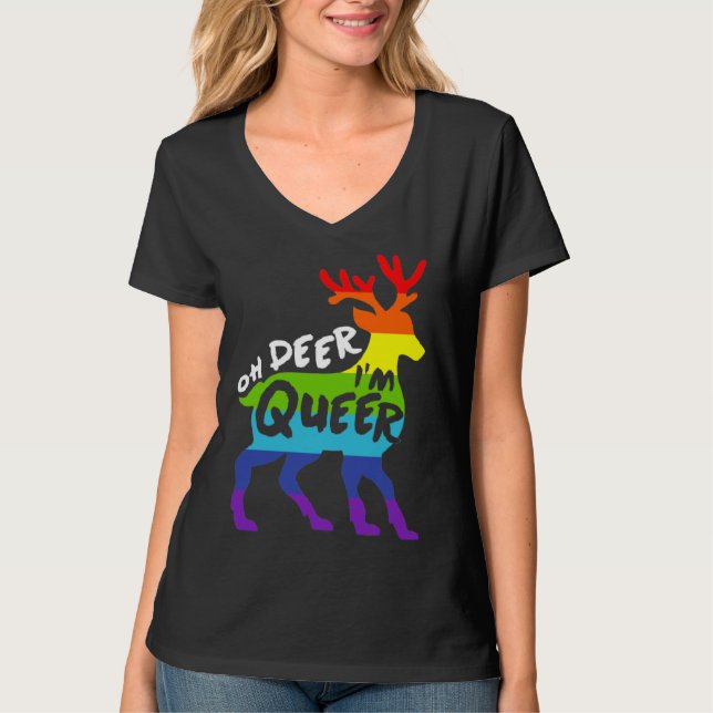 Camiseta Oh Deer I m Queer  Cute LGBTQ Gay Pride Joke Pun H (Frente)
