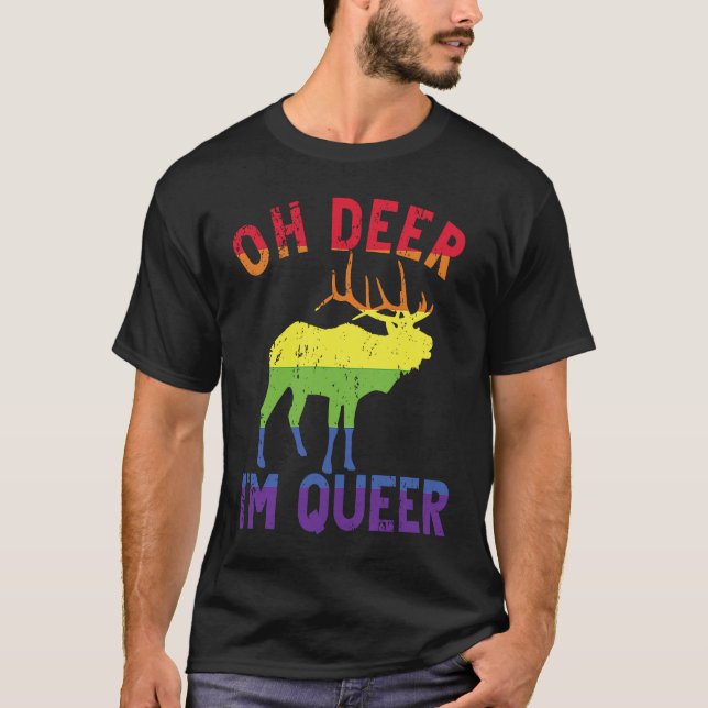 Camiseta Oh Deer Im Queer Rainbow LGBT Gay Pride Pansexual  (Frente)