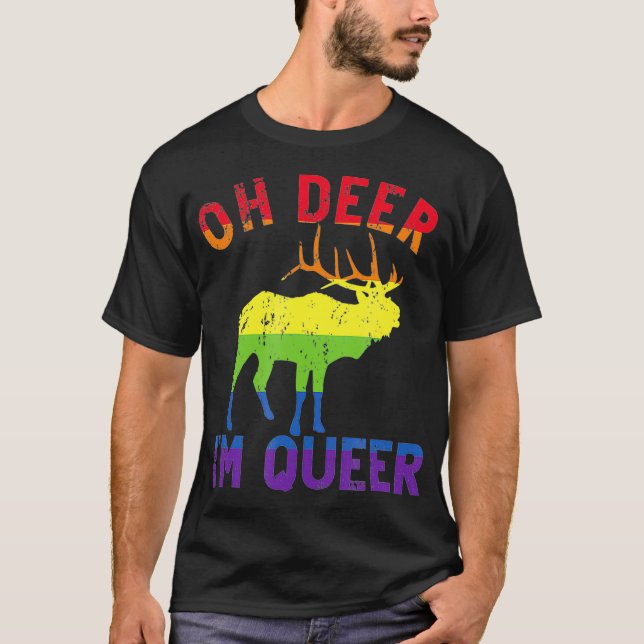 Camiseta Oh Deer Im Queer Rainbow LGBT Orgulho gay Lésbica (Frente)