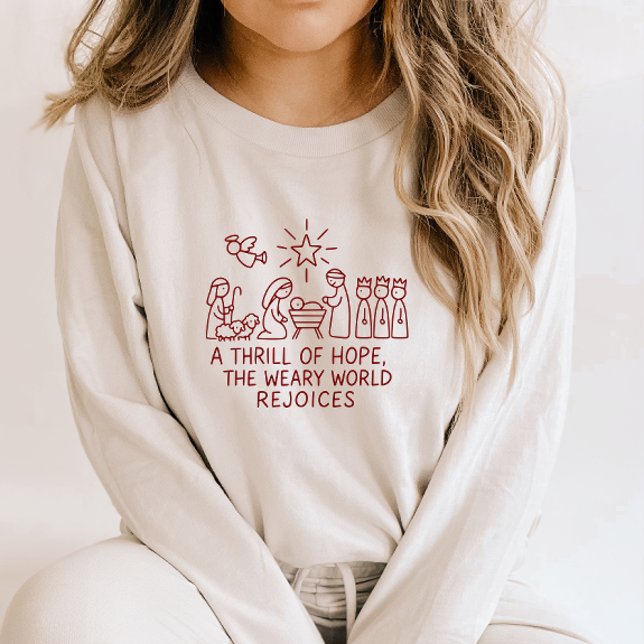 Camiseta Oh Holy Night Nativity a Thrill of Hope Christmas (Criador carregado)