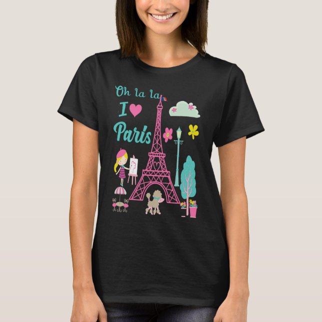 Camiseta Oh la la eu amo Paris Torre Eiffel Tradicional Fra (Frente)