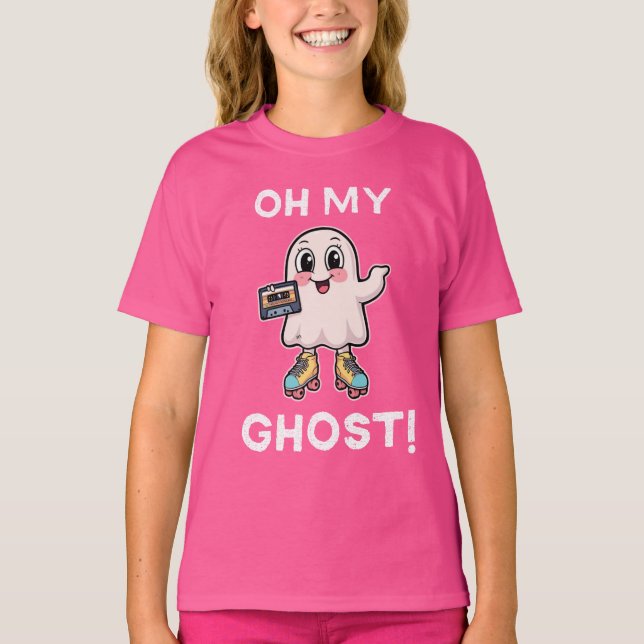 Camiseta Oh My Ghost! Cute Punning Ghost on Skates (Frente)