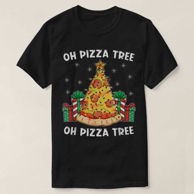 Camiseta Oh Pizza Tree Xmas Comida de Natal presente Pizza  (Frente do Design)