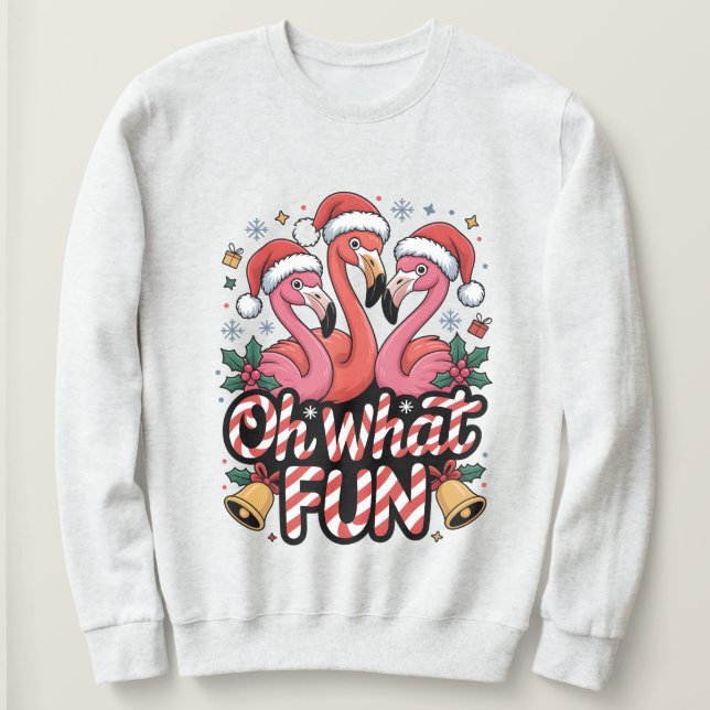 Camiseta Oh que divertido, designs de Natal com flamingos (Frente do Design)