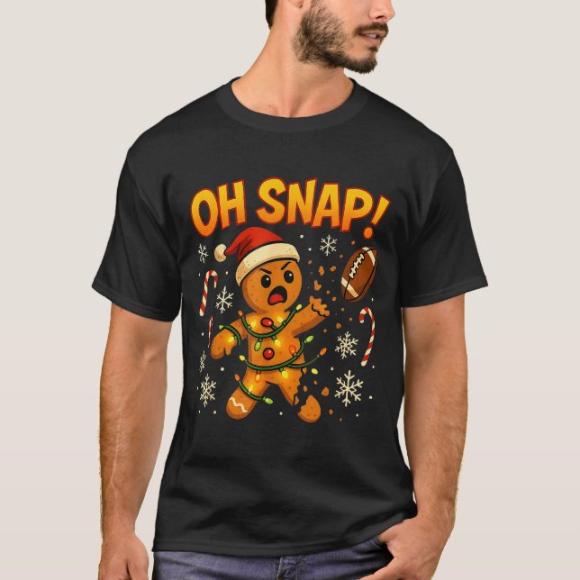 Camiseta Oh Snap Funny Gingerbread Football Christmas Light (Frente)