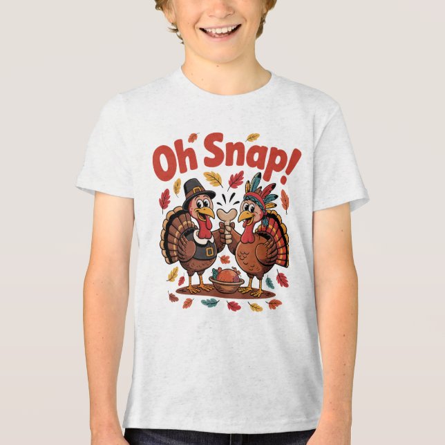 Camiseta Oh Snap! Wishbone Game Pilgrim Native Turkey Funny (Frente)