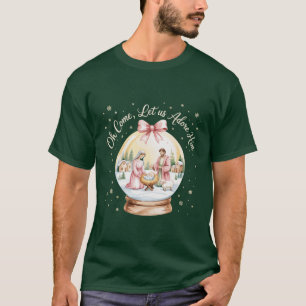 Camiseta Oh Venha Adoremos a Ele Jesus Natal Rosa Coquette 