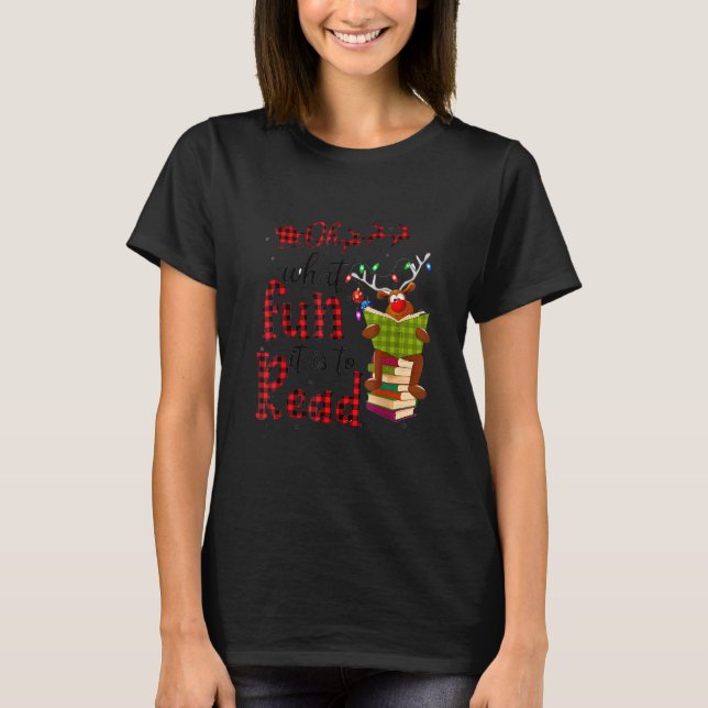 Camiseta Oh What Fun It Is To Read Christmas Reindeer Leopa (Frente)