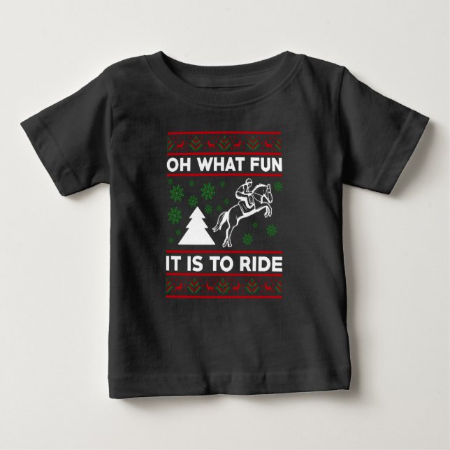 Camiseta Oh What Fun It Is To Ride Horse UGLY Christmas (Frente)