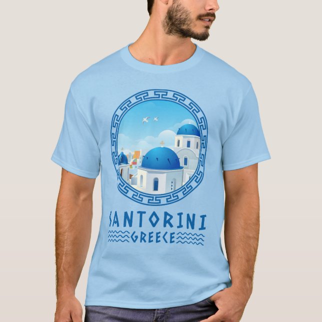 Camiseta Oia, Santorini, Azul Grécia (Frente)