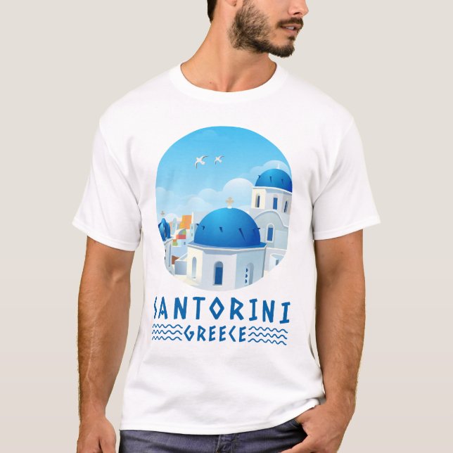 Camiseta Oia, Santorini, Grécia Branca de Homens (Frente)
