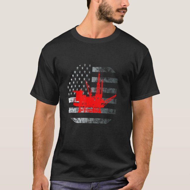 Camiseta Oil Rig Patriótico dos Estados Unidos Flag Oilfiel (Frente)