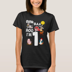 Camiseta Oink Baa Moo Eu sou 1 Tema Fazenda Aniversário 1 A