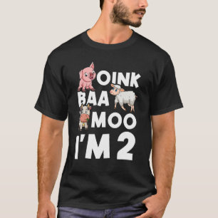 Camiseta Oink Baa Moo Eu sou 2 Crianças de Aniversário