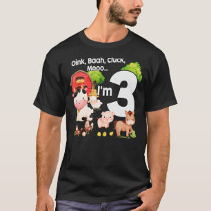 Camiseta Oink Baa Moo Eu sou 3 Tema Fazenda Aniversário 3 A