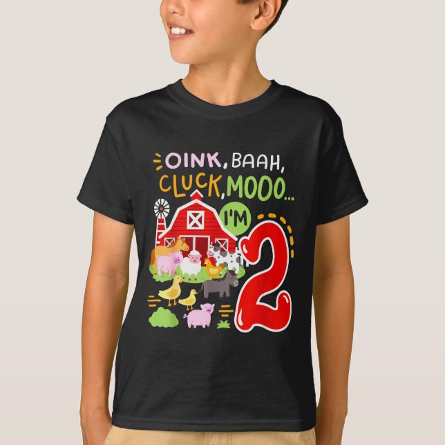 Camiseta Oink Baa Moo I'm 2 Farm Animals 2nd Birthday Two Y (Frente)