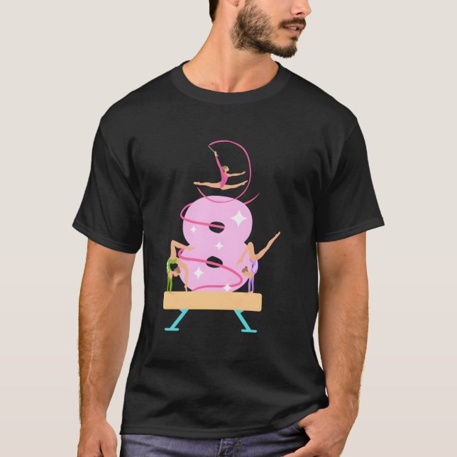 Camiseta Oitava Ginástica Rapariga De Aniversário Oito Anos (Frente)