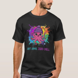 Camiseta Oito Braços, Zero Calma – Polvo Rosa Fofo 