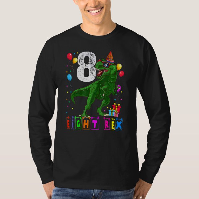 Camiseta Oito Rex 8º Aniversário Oitavo Dinossauro com 8 An (Frente)