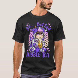 Camiseta Ok Mas Primeiro Chá Bubble Tea Boba Tea Vaca Azul