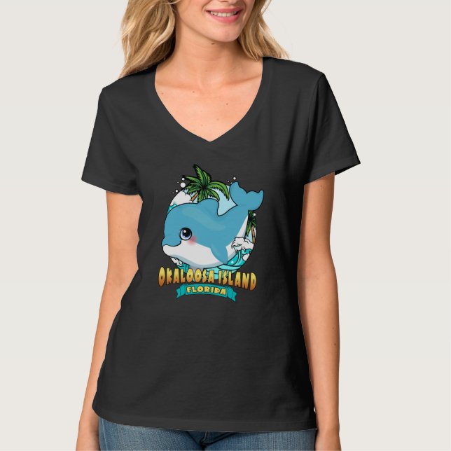 Camiseta OKALOOSA ISLAND FLORIDA Cute Baby Dolphin Beach So (Frente)