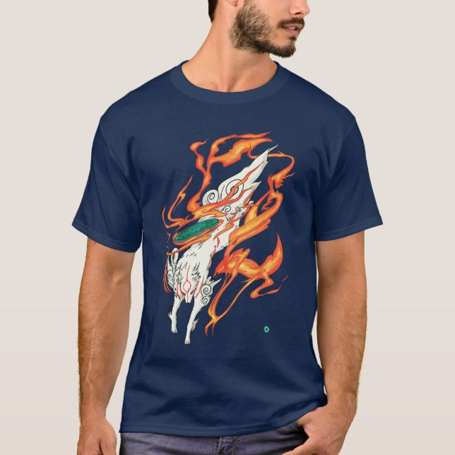 Camiseta Okami Amaterasu Sun God Wolfhe Great Wave Video Ga (Frente)